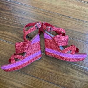 Loeffler Randall Pink Orange Woven Wedges Size 9